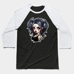 Inked Goth Girl Demon Baseball T-Shirt